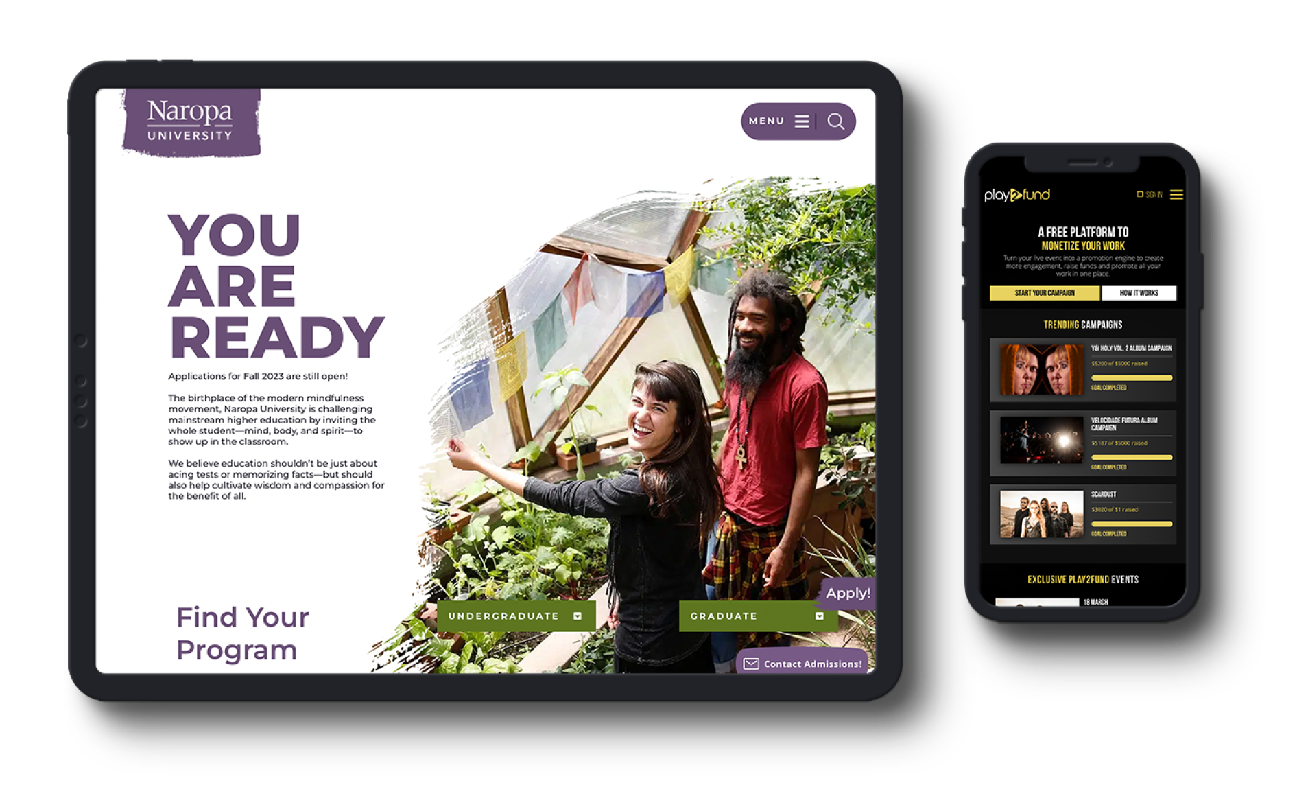 Naropa University and Play2fund web design by Epic Devs