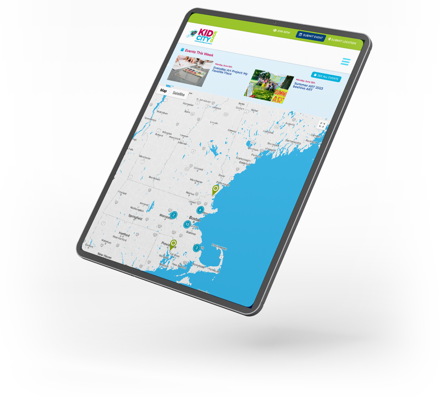Kid City Guide tablet web design mockup by EpicDevs