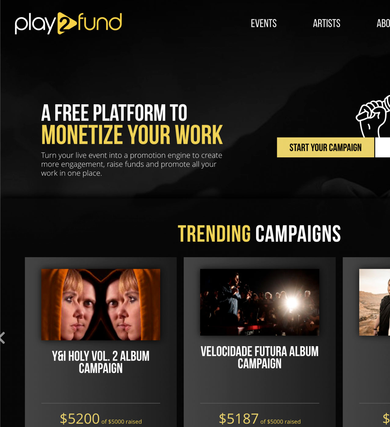 Play2fund website screenshot